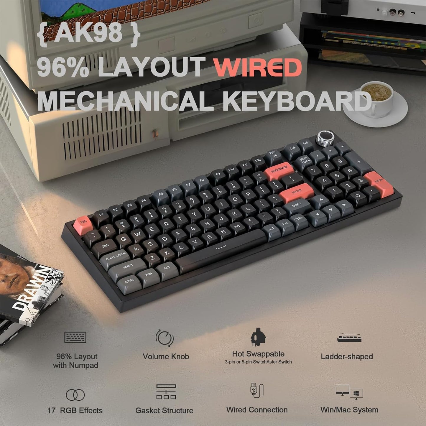 CHONCHOW Gaming Keyboard RGB Backlit,Mechanical Keyboard with Number Pad,Gasket Mount,Anti-ghosting,Blue Switches,Large Print PBT Key,Hot Swap Wired Keyboard Compatibility for Win/Mac - CHONCHOW