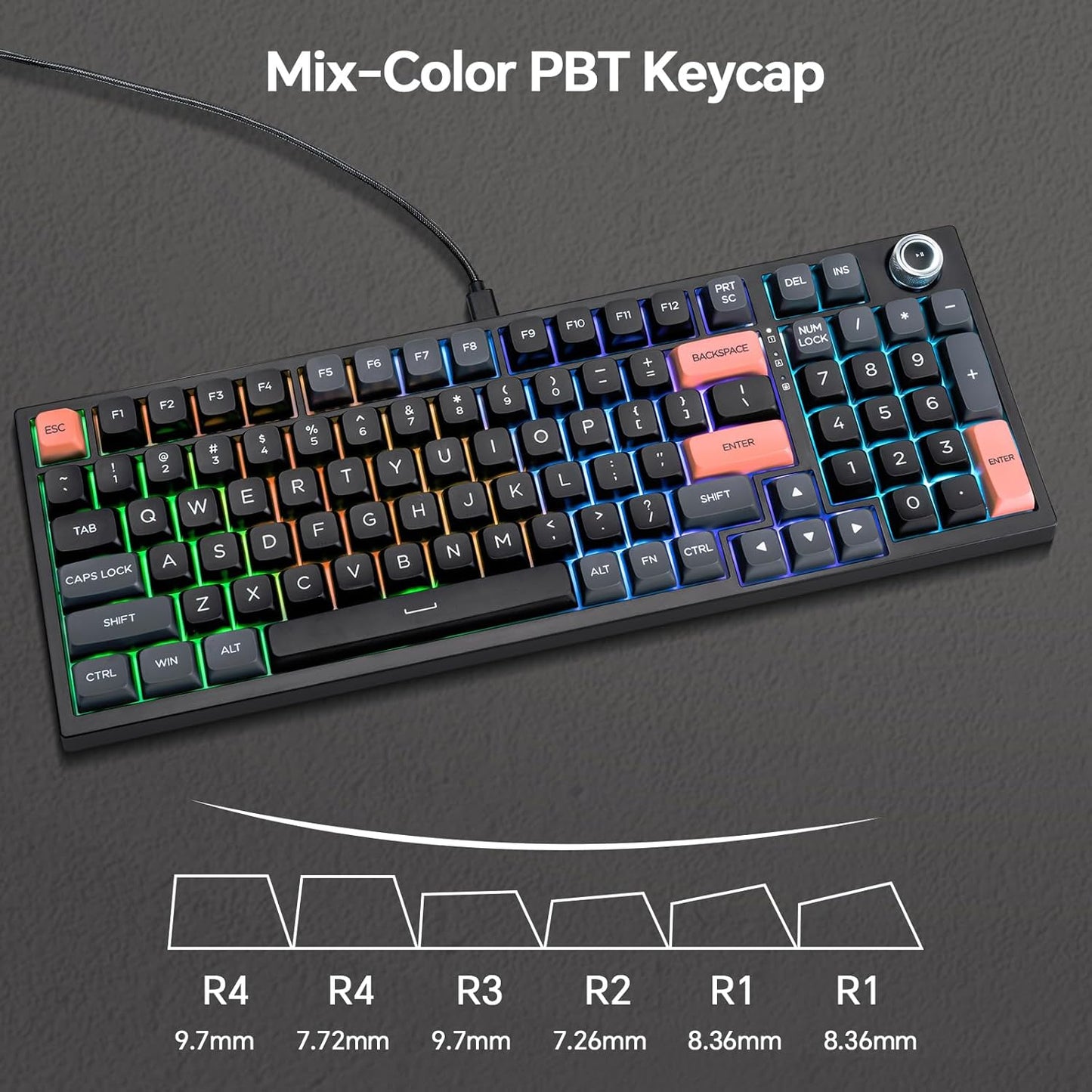 CHONCHOW Gaming Keyboard RGB Backlit,Mechanical Keyboard with Number Pad,Gasket Mount,Anti-ghosting,Blue Switches,Large Print PBT Key,Hot Swap Wired Keyboard Compatibility for Win/Mac - CHONCHOW