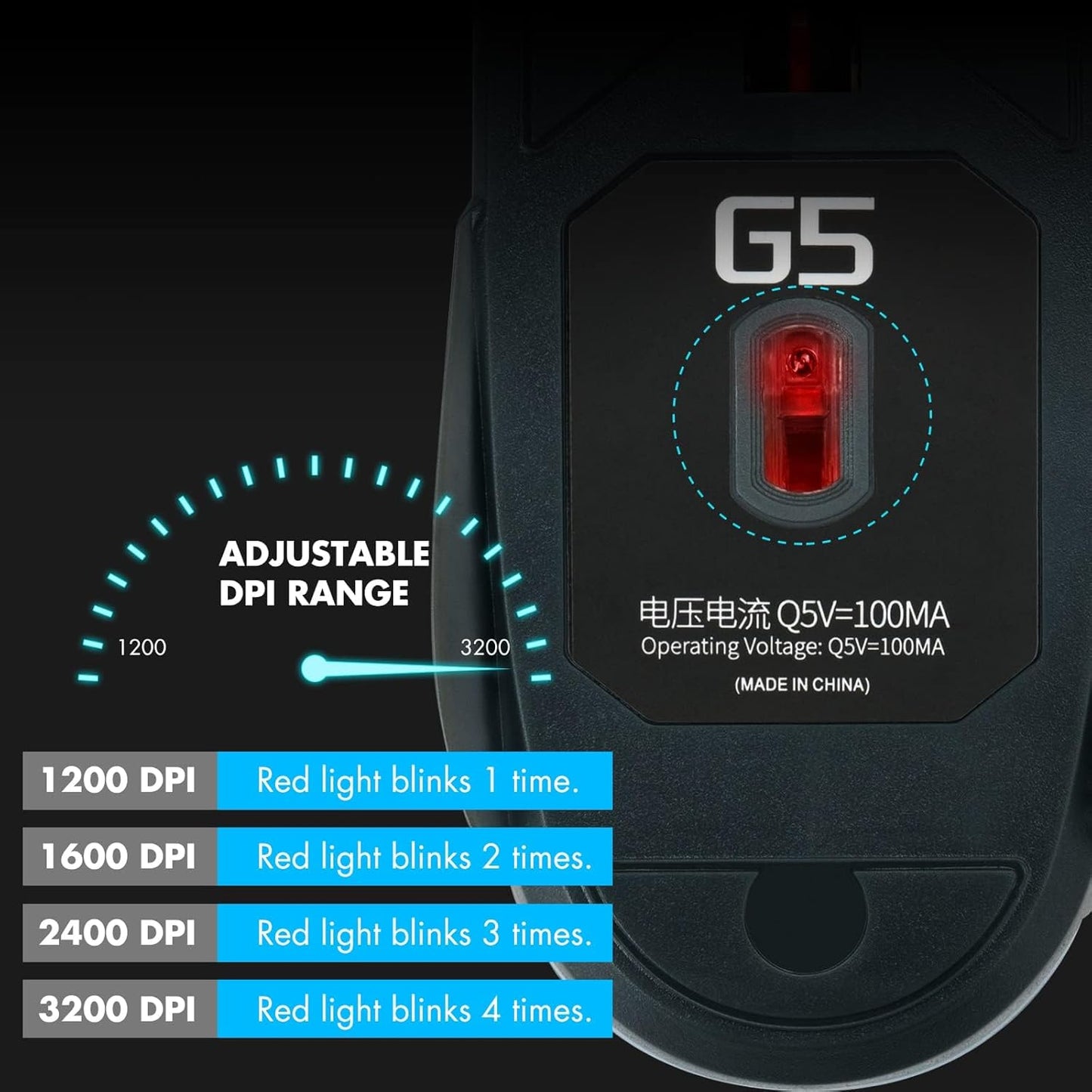 CHONCHOW Silent Click Mouse, Gaming Mouse Wired, 6 Button, 4 Adjustable DPI Upto 3200 DPI, RGB Lighting, Compatibility for PC/Laptop/Mac, Wired Mouse Used for Games and Office (White)