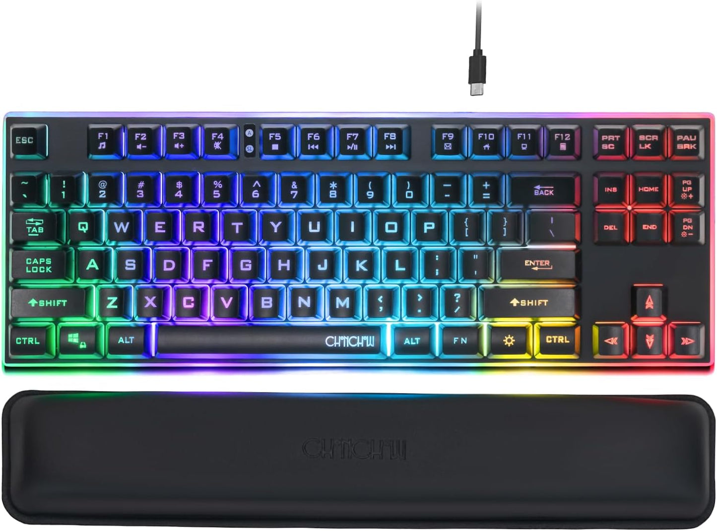 CHONCHOW 87 Keys TKL Wired Gaming Keyboard and Wrist Rest Combo, Detachable USB-C Cable, RGB Backlight, Full Metal Panel Keyboard Compatible with PC Laptop Mac Xbox Ps4 Ps5 - CHONCHOW