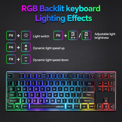 CHONCHOW 87 Keys TKL Wired Gaming Keyboard with Wrist Rest, Detachable USB-C Cable, RGB Backlight, Full Metal Panel Keyboard Compatible with PC Laptop Mac Xbox Ps4 Ps5 (Black) - CHONCHOW