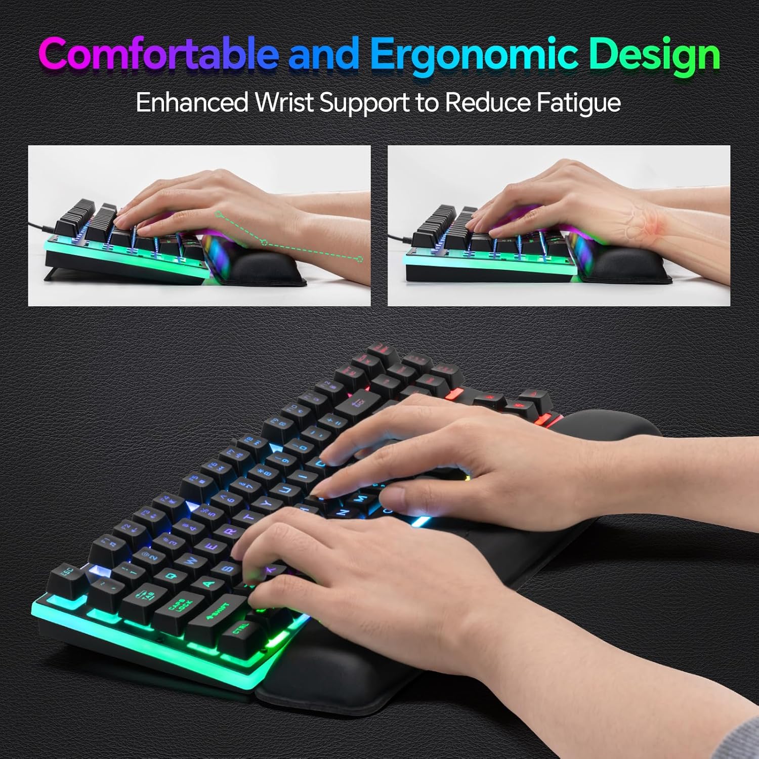 CHONCHOW 87 Keys TKL Wired Gaming Keyboard and Wrist Rest Combo, Detachable USB-C Cable, RGB Backlight, Full Metal Panel Keyboard Compatible with PC Laptop Mac Xbox Ps4 Ps5 - CHONCHOW