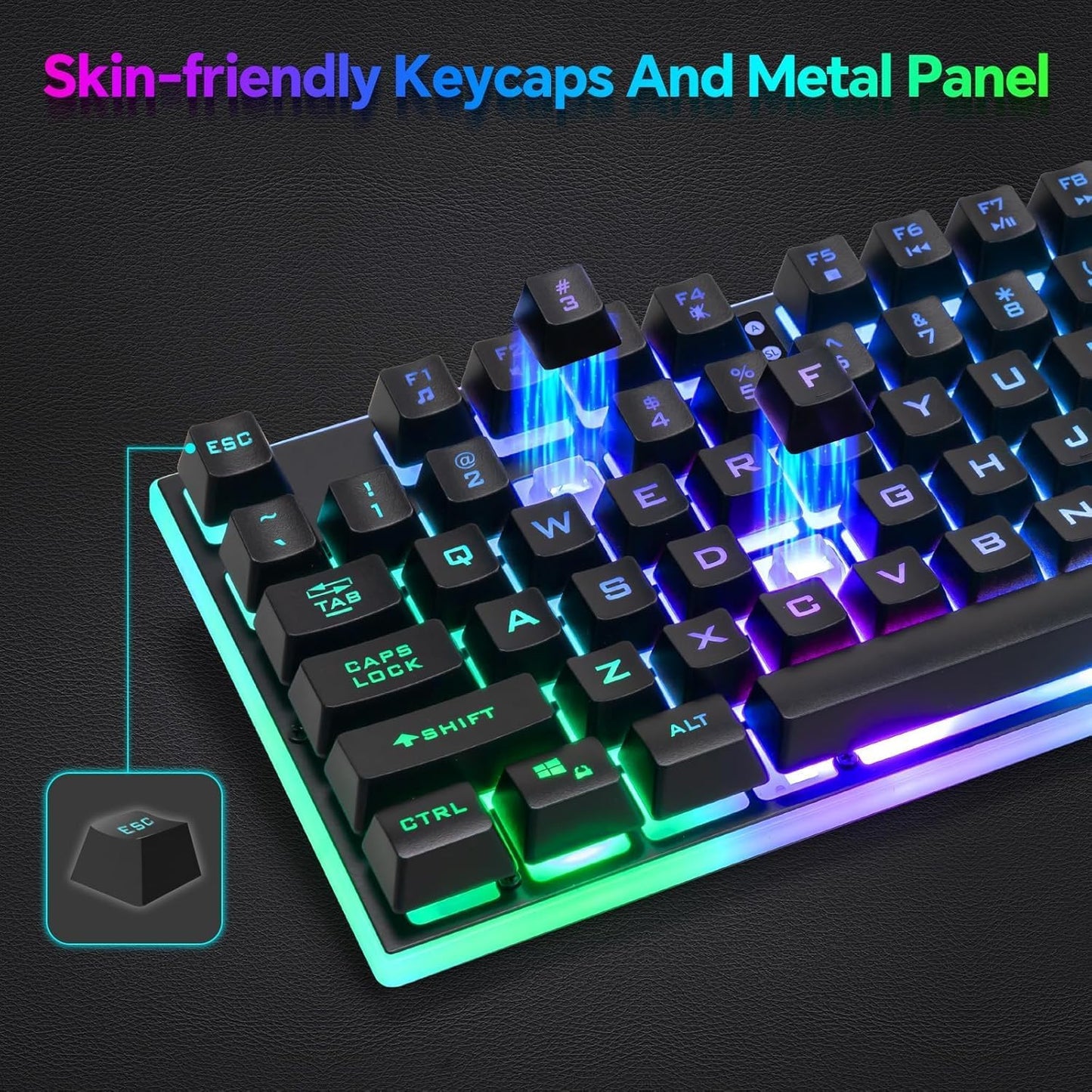 CHONCHOW 87 Keys TKL Wired Gaming Keyboard with Wrist Rest, Detachable USB-C Cable, RGB Backlight, Full Metal Panel Keyboard Compatible with PC Laptop Mac Xbox Ps4 Ps5 (Black) - CHONCHOW
