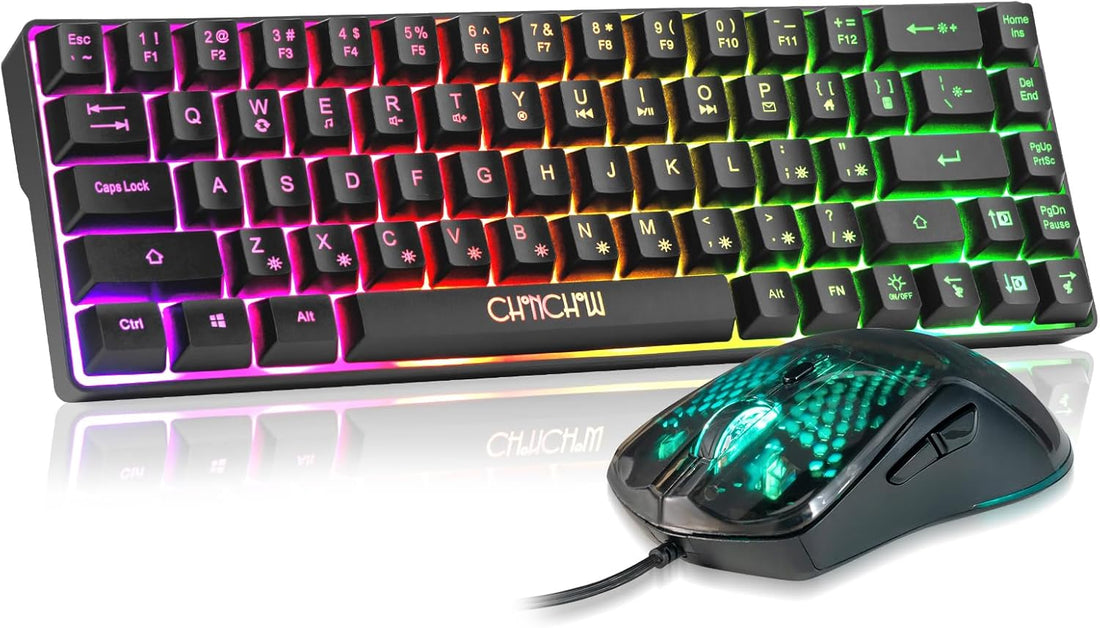 CHONCHOW 60% Gaming Keyboard and Mouse Combo, 68 Keys Wired LED RGB Backlit Black Gaming Keyboard and RGB Backlit Mouse, Small Light up Keyboard for PC Xbox PS4 (Black)