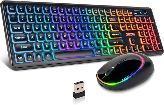 CHONCHOW Wireless Keyboard and Mouse Combo with Backlit, USB Rechargeable & Full Size LED Light Up, Ergonomic Tilt Angle, 2.4GHz Silent Keyboard Mouse, 3 DPI Adjustable for PC, Laptop, Mac, Windows - CHONCHOW