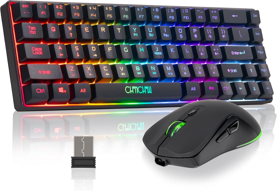 CHONCHOW 60% Wireless Gaming Keyboard and Mouse Combo, RGB Backlit Rechargeable LED Light Up Keyboards,Wireless Gaming Mouse and Keyboard for Xbox PS4 PS5 PC Laptop -Black