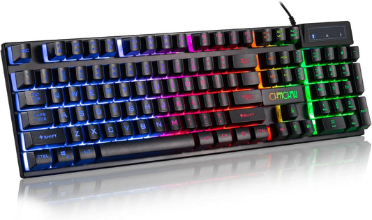 CHONCHOW Rainbow LED Backlit USB Wired Gaming Keyboard with 19-Key Anti-ghosting for pc, Laptop, ps4 ps5-adjustbale Backlight & Ergonomic Design & 1.5m Long Cable - CHONCHOW