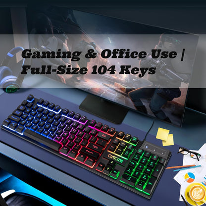CHONCHOW Ergonomic Wired Gaming Keyboard, 104 Key, Adjustable Rainbow Backlight, Durable Frame& Premium Keycaps- Stable Adjustable Feet for PC/Game/Office/Home Use - CHONCHOW