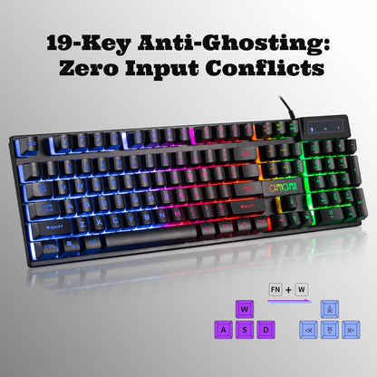 CHONCHOW Ergonomic Wired Gaming Keyboard, 104 Key, Adjustable Rainbow Backlight, Durable Frame& Premium Keycaps- Stable Adjustable Feet for PC/Game/Office/Home Use - CHONCHOW
