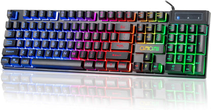 CHONCHOW Wired Gaming Keyboard, 104 Keys Full Size, with Anti-Ghosting and Multimedia Keys, LED Backlit Light Up Keyboard for PC Mac Laptop Desktop, Gaming or Office - CHONCHOW