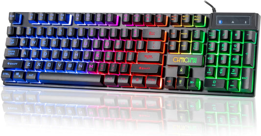 CHONCHOW Wired Gaming Keyboard, 104 Keys Full Size, with Anti-Ghosting and Multimedia Keys, LED Backlit Light Up Keyboard for PC Mac Laptop Desktop, Gaming or Office - CHONCHOW