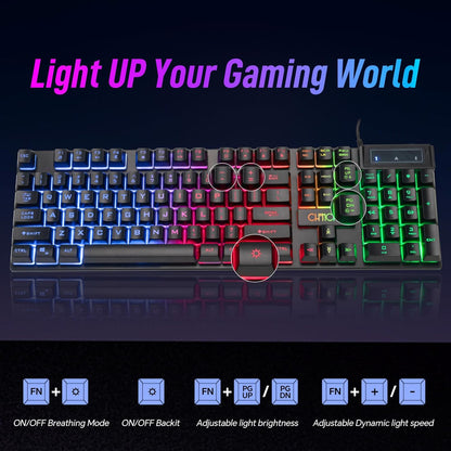 CHONCHOW Wired Gaming Keyboard, 104 Keys Full Size, with Anti-Ghosting and Multimedia Keys, LED Backlit Light Up Keyboard for PC Mac Laptop Desktop, Gaming or Office - CHONCHOW