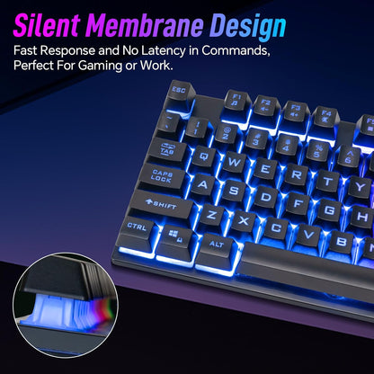 CHONCHOW Wired Gaming Keyboard, 104 Keys Full Size, with Anti-Ghosting and Multimedia Keys, LED Backlit Light Up Keyboard for PC Mac Laptop Desktop, Gaming or Office - CHONCHOW