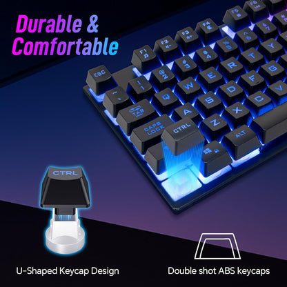 CHONCHOW Wired Gaming Keyboard, 104 Keys Full Size, with Anti-Ghosting and Multimedia Keys, LED Backlit Light Up Keyboard for PC Mac Laptop Desktop, Gaming or Office - CHONCHOW