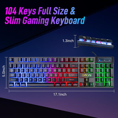 CHONCHOW Wired Gaming Keyboard, 104 Keys Full Size, with Anti-Ghosting and Multimedia Keys, LED Backlit Light Up Keyboard for PC Mac Laptop Desktop, Gaming or Office - CHONCHOW