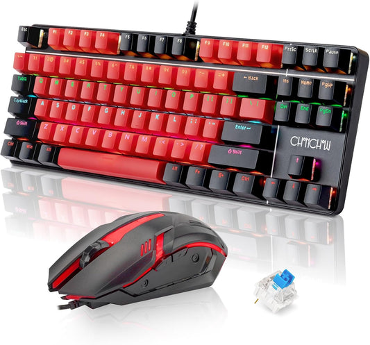 CHONCHOW Mechanical Gaming Keyboard and Mouse Combo, LED Backlit, Blue Switch, 87 Keys TKL, Hot Swappable Mechanical Keyboard, RGB Mouse 1200-4200 DPI for Ps4 Xbox PC Laptop Mac Windows - CHONCHOW