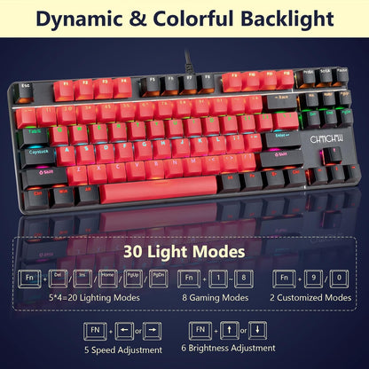 CHONCHOW Mechanical Gaming Keyboard and Mouse Combo, LED Backlit, Blue Switch, 87 Keys TKL, Hot Swappable Mechanical Keyboard, RGB Mouse 1200-4200 DPI for Ps4 Xbox PC Laptop Mac Windows - CHONCHOW