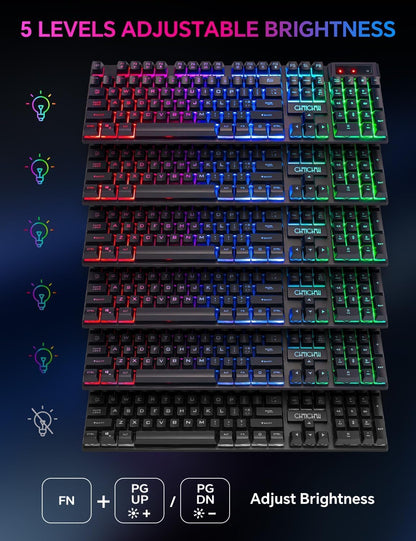 CHONCHOW Wireless Gaming Keyboard, 104 Key Rechargeable Rainbow LED Light Up Wireless Keyboard, for PC PS4 PS5 Xbox One Laptop, Teclado inalámbrico, (G221e) - CHONCHOW