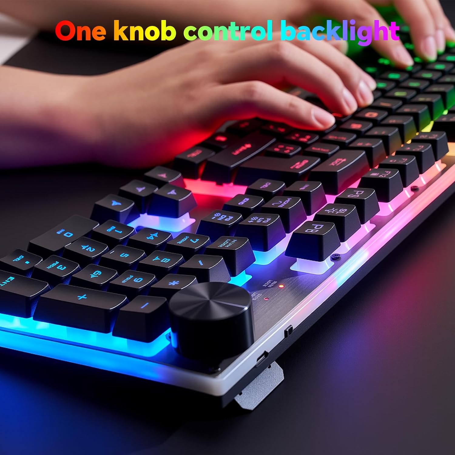 Wireless Gaming Keyboard with knob and Mouse Combo USB Dongle 2.4G Rechargeable 3000mAH Battery RGB Backlit Stainless Panel 4200DPI Side Button Mice for PC Laptop compatible with Windows 8/9/10 MacOS - CHONCHOW