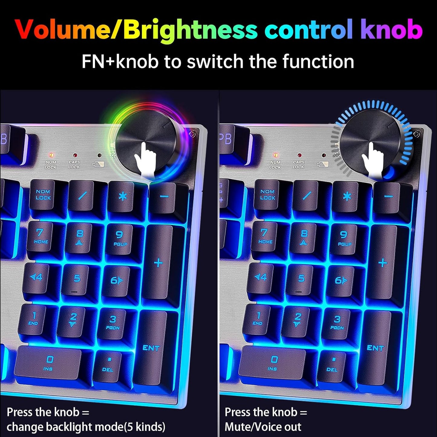 Wireless Gaming Keyboard with knob and Mouse Combo USB Dongle 2.4G Rechargeable 3000mAH Battery RGB Backlit Stainless Panel 4200DPI Side Button Mice for PC Laptop compatible with Windows 8/9/10 MacOS - CHONCHOW