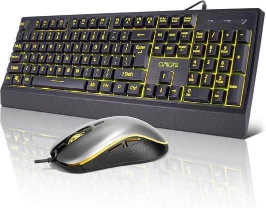 Large Print Keyboard and Mouse Combo, Red-Yellow-Blue Backlight Quiet Keyboard with Wrist Rest, Oversized Letters, USB Wired, Full Size Keyboard with mice Set Compatible for Windows,PC, Laptop - Black - CHONCHOW