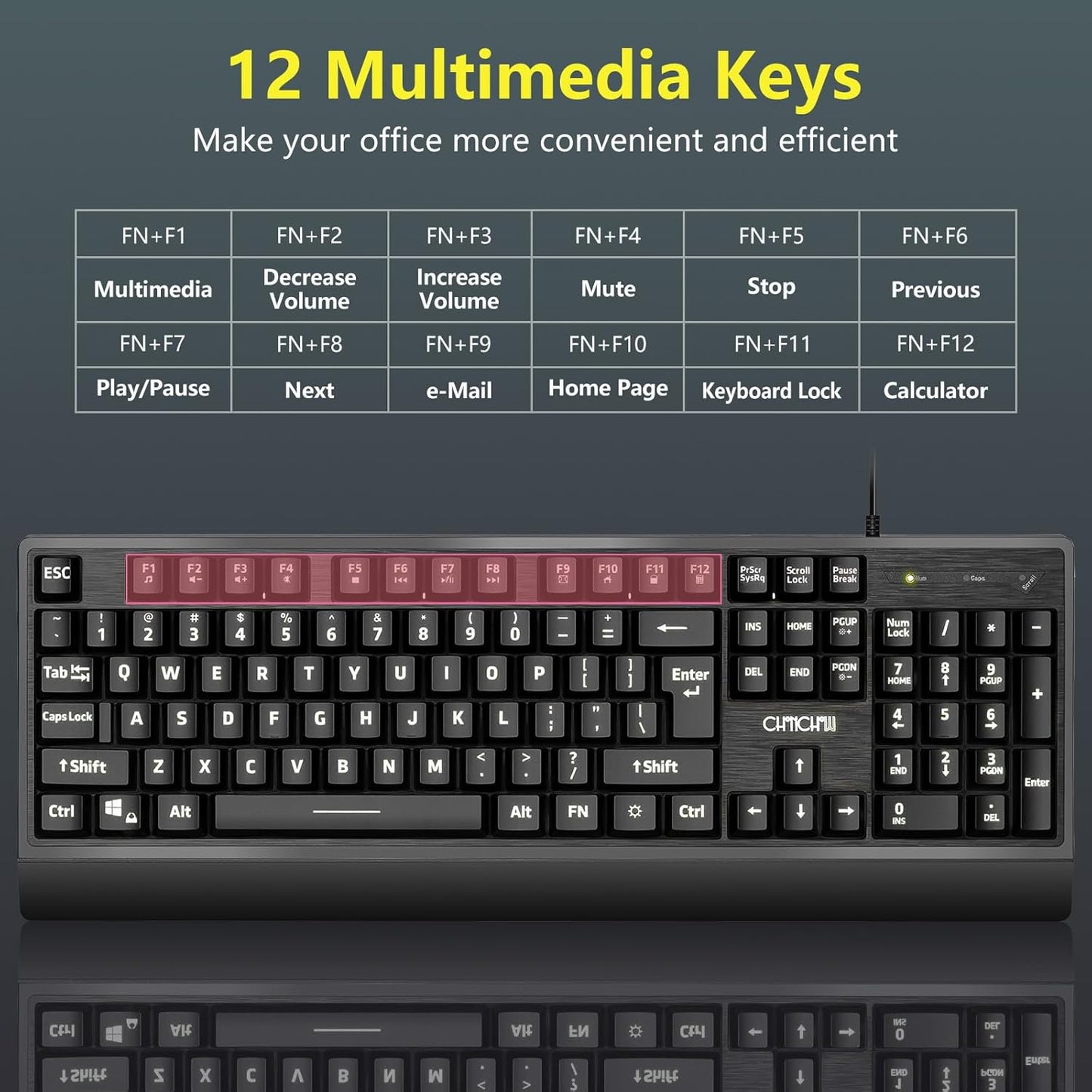Large Print Keyboard and Mouse Combo, Red-Yellow-Blue Backlight Quiet Keyboard with Wrist Rest, Oversized Letters, USB Wired, Full Size Keyboard with mice Set Compatible for Windows,PC, Laptop - Black - CHONCHOW