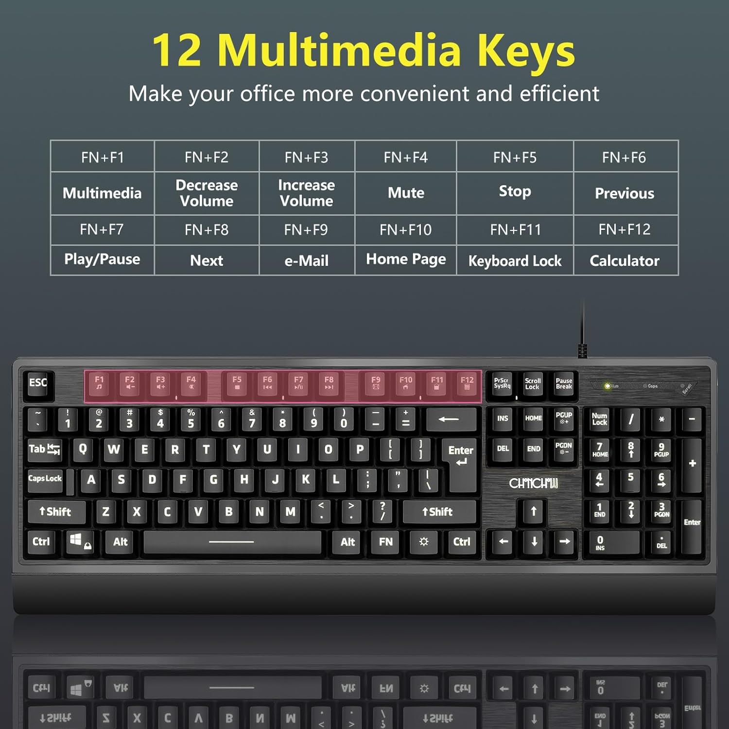 Large Print Keyboard and Mouse Combo, Red-Yellow-Blue Backlight Quiet Keyboard with Wrist Rest, Oversized Letters, USB Wired, Full Size Keyboard with mice Set Compatible for Windows,PC, Laptop - Black - CHONCHOW
