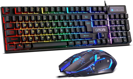 CHONCHOW Gaming Keyboard and Mouse Combo, USB Wired RGB Backlit, Mechanical Feel Anti-ghosting Keyboard 3200DPI Ergonomic Mouse, LED Gaming Set for Laptop PC PS4 Xbox Mac Game and Work
