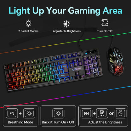 CHONCHOW Gaming Keyboard and Mouse Combo, USB Wired RGB Backlit, Mechanical Feel Anti-ghosting Keyboard 3200DPI Ergonomic Mouse, LED Gaming Set for Laptop PC PS4 Xbox Mac Game and Work