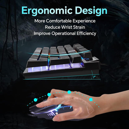 CHONCHOW Gaming Keyboard and Mouse Combo, USB Wired RGB Backlit, Mechanical Feel Anti-ghosting Keyboard 3200DPI Ergonomic Mouse, LED Gaming Set for Laptop PC PS4 Xbox Mac Game and Work