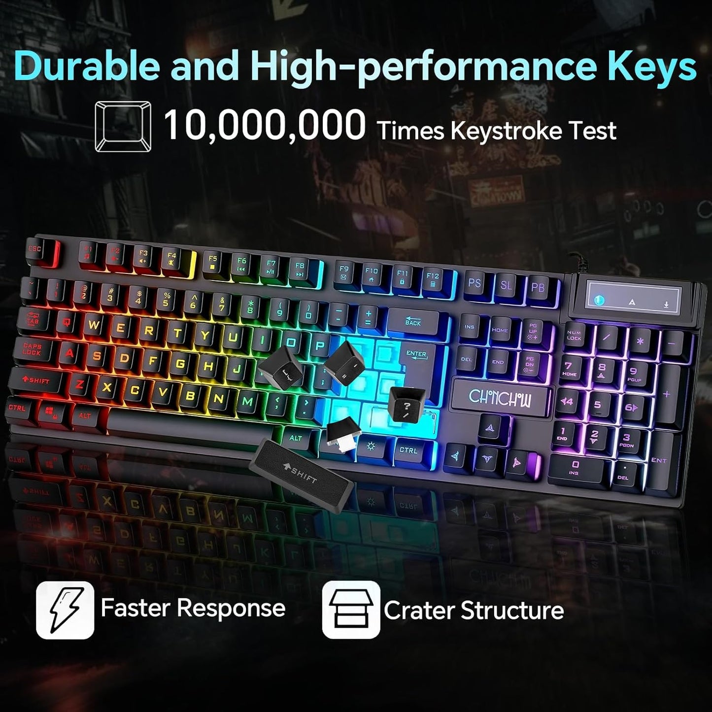 CHONCHOW Gaming Keyboard and Mouse Combo, USB Wired RGB Backlit, Mechanical Feel Anti-ghosting Keyboard 3200DPI Ergonomic Mouse, LED Gaming Set for Laptop PC PS4 Xbox Mac Game and Work