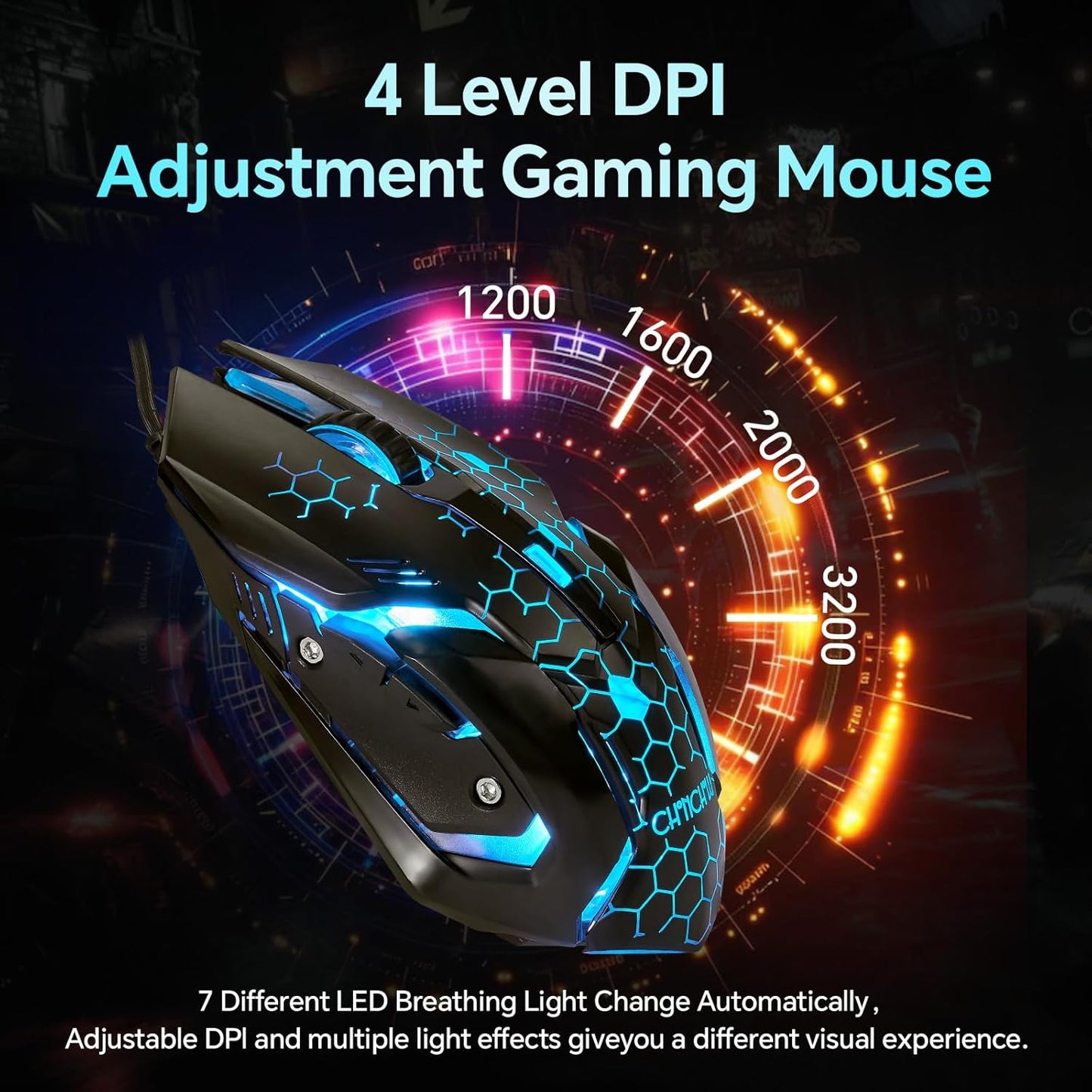 CHONCHOW Gaming Keyboard and Mouse Combo, USB Wired RGB Backlit, Mechanical Feel Anti-ghosting Keyboard 3200DPI Ergonomic Mouse, LED Gaming Set for Laptop PC PS4 Xbox Mac Game and Work