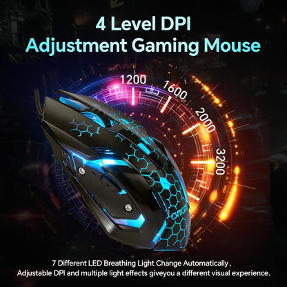 CHONCHOW Gaming Keyboard and Mouse Combo, USB Wired RGB Backlit, Mechanical Feel Anti-ghosting Keyboard 3200DPI Ergonomic Mouse, LED Gaming Set for Laptop PC PS4 Xbox Mac Game and Work