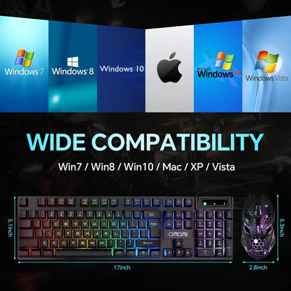 CHONCHOW Gaming Keyboard and Mouse Combo, USB Wired RGB Backlit, Mechanical Feel Anti-ghosting Keyboard 3200DPI Ergonomic Mouse, LED Gaming Set for Laptop PC PS4 Xbox Mac Game and Work