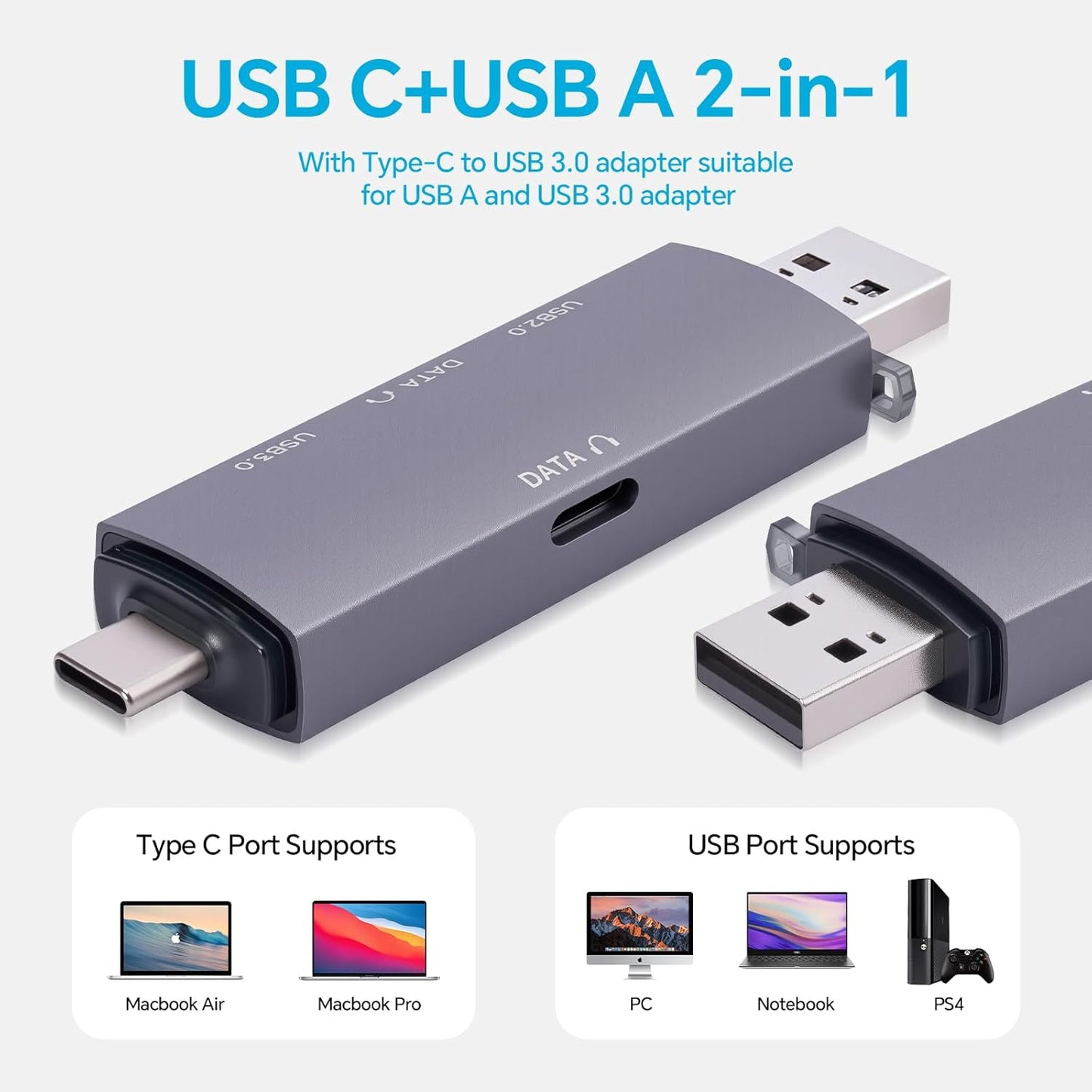 CHONCHOW USB Hub for Laptop, Aluminum 4 Ports USB Hub 3.0 USB Splitter Ultra-Slim Data Hub, USB Extender USB Multiport Adapter USB C Hub for Laptop,PC,Mac,Printer,Flash Drive,Mobile HDD,Phone and More - CHONCHOW