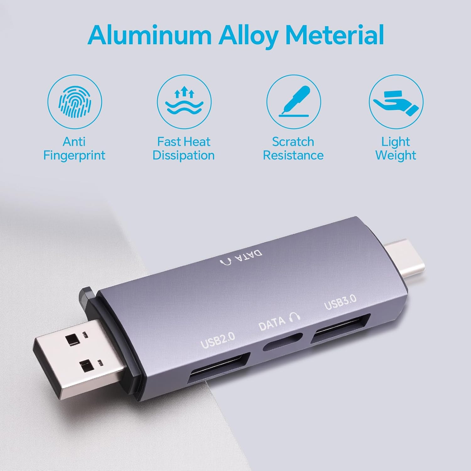 CHONCHOW USB Hub for Laptop, Aluminum 4 Ports USB Hub 3.0 USB Splitter Ultra-Slim Data Hub, USB Extender USB Multiport Adapter USB C Hub for Laptop,PC,Mac,Printer,Flash Drive,Mobile HDD,Phone and More - CHONCHOW
