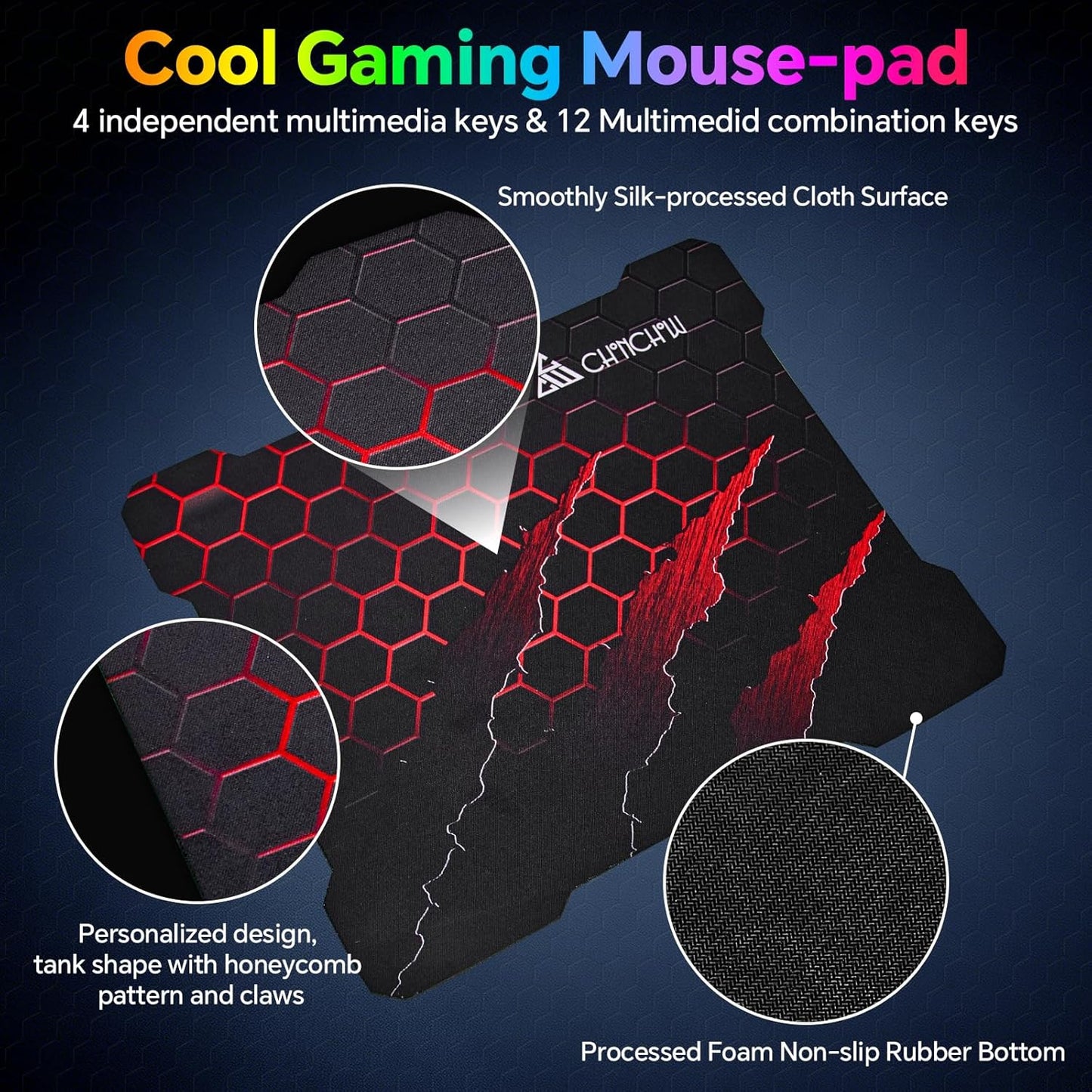 CHONCHOW Gaming Keyboard and Mouse Combo, USB Wired RGB Backlit Anti-Ghosting Silent Keyboard with Ergonomic Wrist Rest & Phone Holder, 7D 7200DPI Gaming Mouse for PC Gamer Xbox PS4 PS5 (RGB-Black) - CHONCHOW