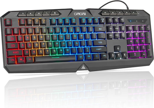 CHONCHOW Gaming Keyboard Wired with Colorful LED, Silent PC Keyboard Backlit, Number Pad, Full Size, Dedicated Media Keys, 19 Anti-ghosting Keys for Computer PS5 Xbox Gamer, Mechanical Feel Switch - CHONCHOW