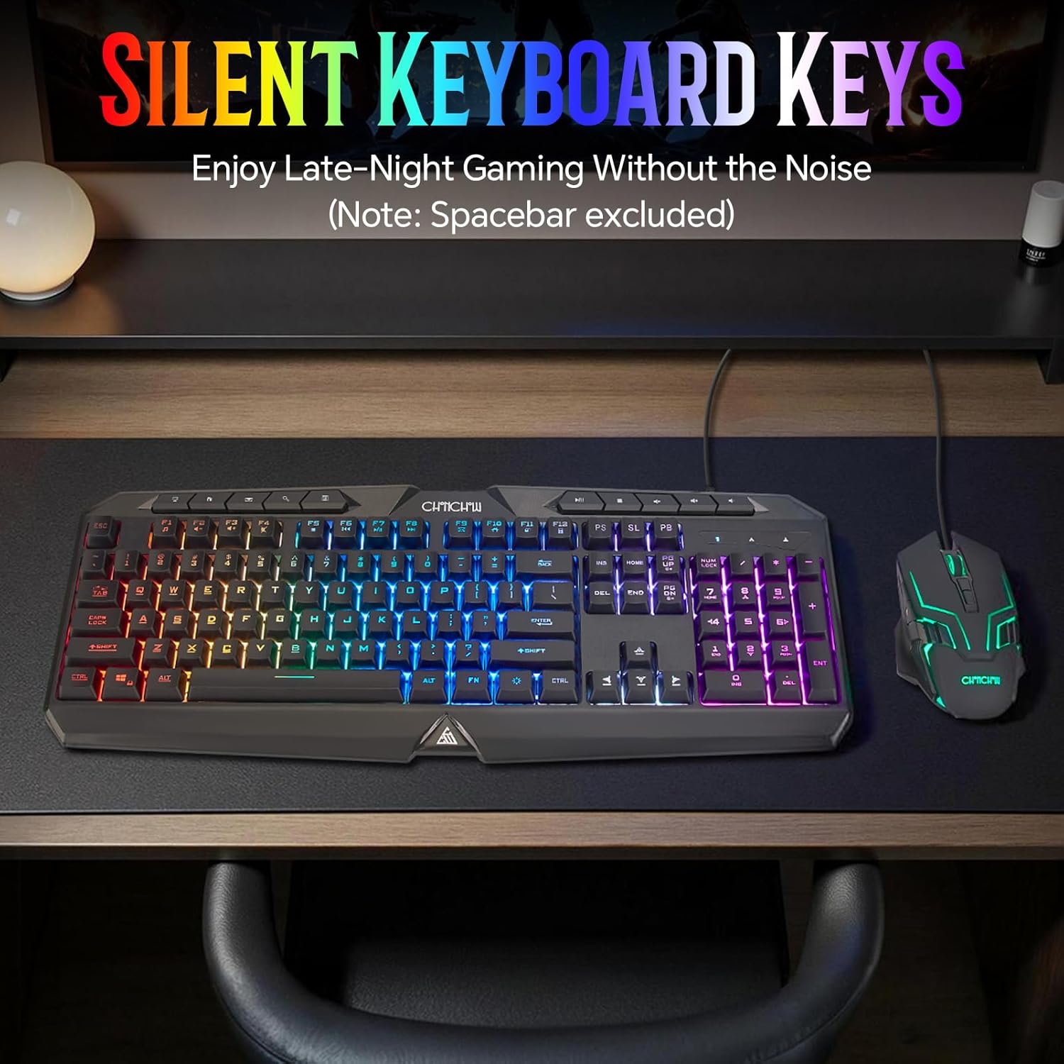 CHONCHOW Gaming Keyboard Wired with Colorful LED, Silent PC Keyboard Backlit, Number Pad, Full Size, Dedicated Media Keys, 19 Anti-ghosting Keys for Computer PS5 Xbox Gamer, Mechanical Feel Switch - CHONCHOW