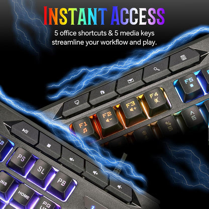 CHONCHOW Gaming Keyboard Wired with Colorful LED, Silent PC Keyboard Backlit, Number Pad, Full Size, Dedicated Media Keys, 19 Anti-ghosting Keys for Computer PS5 Xbox Gamer, Mechanical Feel Switch - CHONCHOW