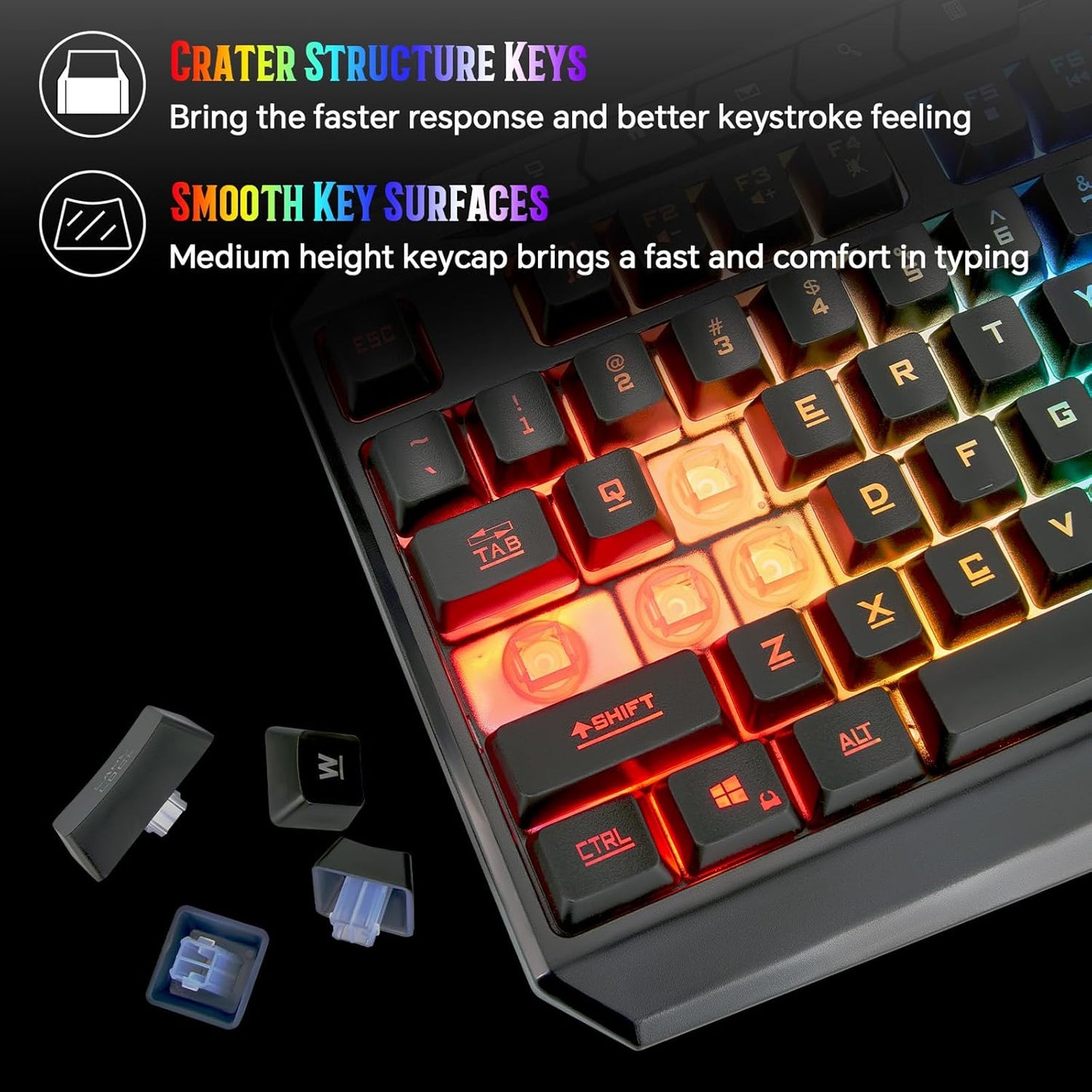 CHONCHOW Gaming Keyboard Wired with Colorful LED, Silent PC Keyboard Backlit, Number Pad, Full Size, Dedicated Media Keys, 19 Anti-ghosting Keys for Computer PS5 Xbox Gamer, Mechanical Feel Switch - CHONCHOW