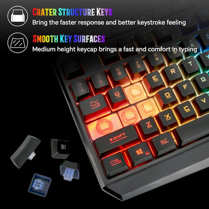 CHONCHOW Gaming Keyboard Wired with Colorful LED, Silent PC Keyboard Backlit, Number Pad, Full Size, Dedicated Media Keys, 19 Anti-ghosting Keys for Computer PS5 Xbox Gamer, Mechanical Feel Switch - CHONCHOW