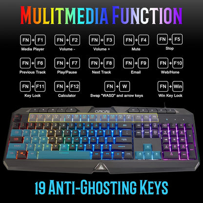 CHONCHOW Gaming Keyboard Wired with Colorful LED, Silent PC Keyboard Backlit, Number Pad, Full Size, Dedicated Media Keys, 19 Anti-ghosting Keys for Computer PS5 Xbox Gamer, Mechanical Feel Switch - CHONCHOW