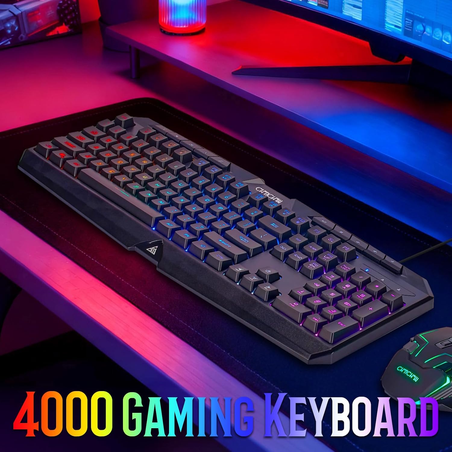 CHONCHOW Gaming Keyboard Wired with Colorful LED, Silent PC Keyboard Backlit, Number Pad, Full Size, Dedicated Media Keys, 19 Anti-ghosting Keys for Computer PS5 Xbox Gamer, Mechanical Feel Switch - CHONCHOW