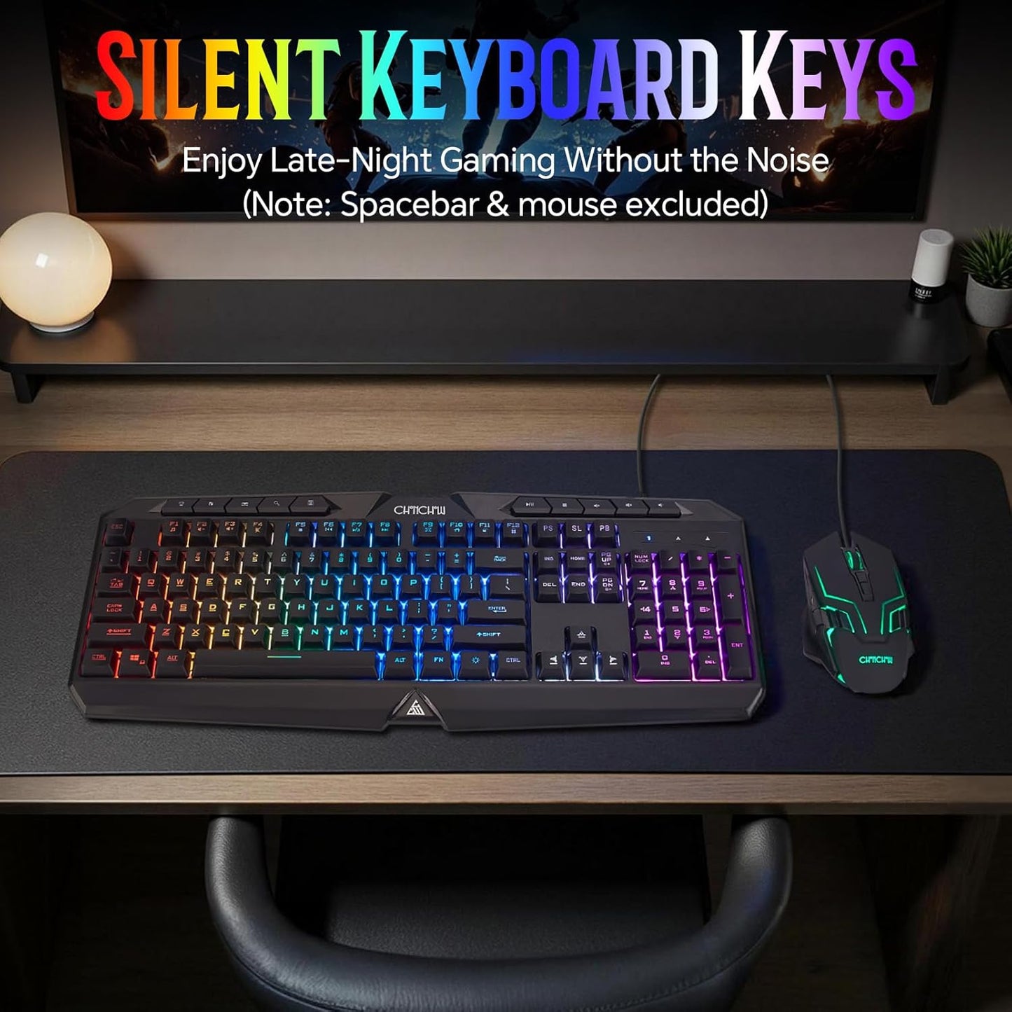 Wired Gaming Keyboard and Mouse Combo with Color Backlit, 10 Dedicated Keys, Mechanical Feel, Quiet, Anti-ghosting, Light Up Computer Keyboard, Cool RGB 7200 DPI Programmable Mice with Software for PC