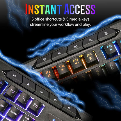 Wired Gaming Keyboard and Mouse Combo with Color Backlit, 10 Dedicated Keys, Mechanical Feel, Quiet, Anti-ghosting, Light Up Computer Keyboard, Cool RGB 7200 DPI Programmable Mice with Software for PC