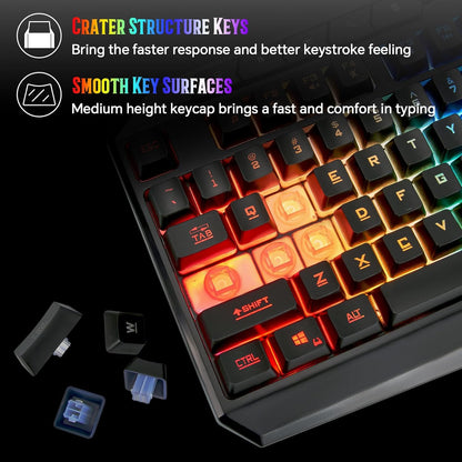 Wired Gaming Keyboard and Mouse Combo with Color Backlit, 10 Dedicated Keys, Mechanical Feel, Quiet, Anti-ghosting, Light Up Computer Keyboard, Cool RGB 7200 DPI Programmable Mice with Software for PC