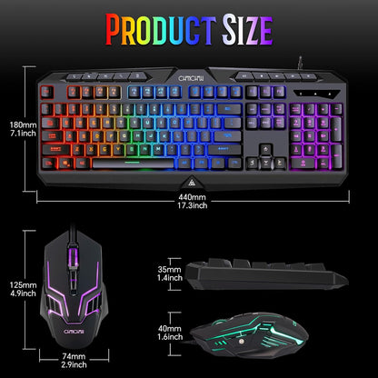 Wired Gaming Keyboard and Mouse Combo with Color Backlit, 10 Dedicated Keys, Mechanical Feel, Quiet, Anti-ghosting, Light Up Computer Keyboard, Cool RGB 7200 DPI Programmable Mice with Software for PC