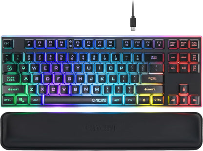 CHONCHOW 87 Keys TKL Wired Gaming Keyboard with Wrist Rest, Detachable USB-C Cable, RGB Backlight, Full Metal Panel Keyboard Compatible with PC Laptop Mac Xbox Ps4 Ps5 (Black) - CHONCHOW