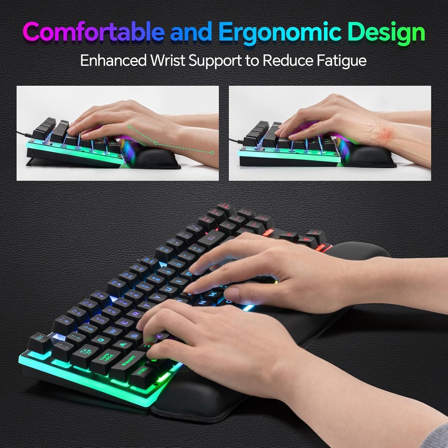 CHONCHOW 87 Keys TKL Wired Gaming Keyboard with Wrist Rest, Detachable USB-C Cable, RGB Backlight, Full Metal Panel Keyboard Compatible with PC Laptop Mac Xbox Ps4 Ps5 (Black) - CHONCHOW